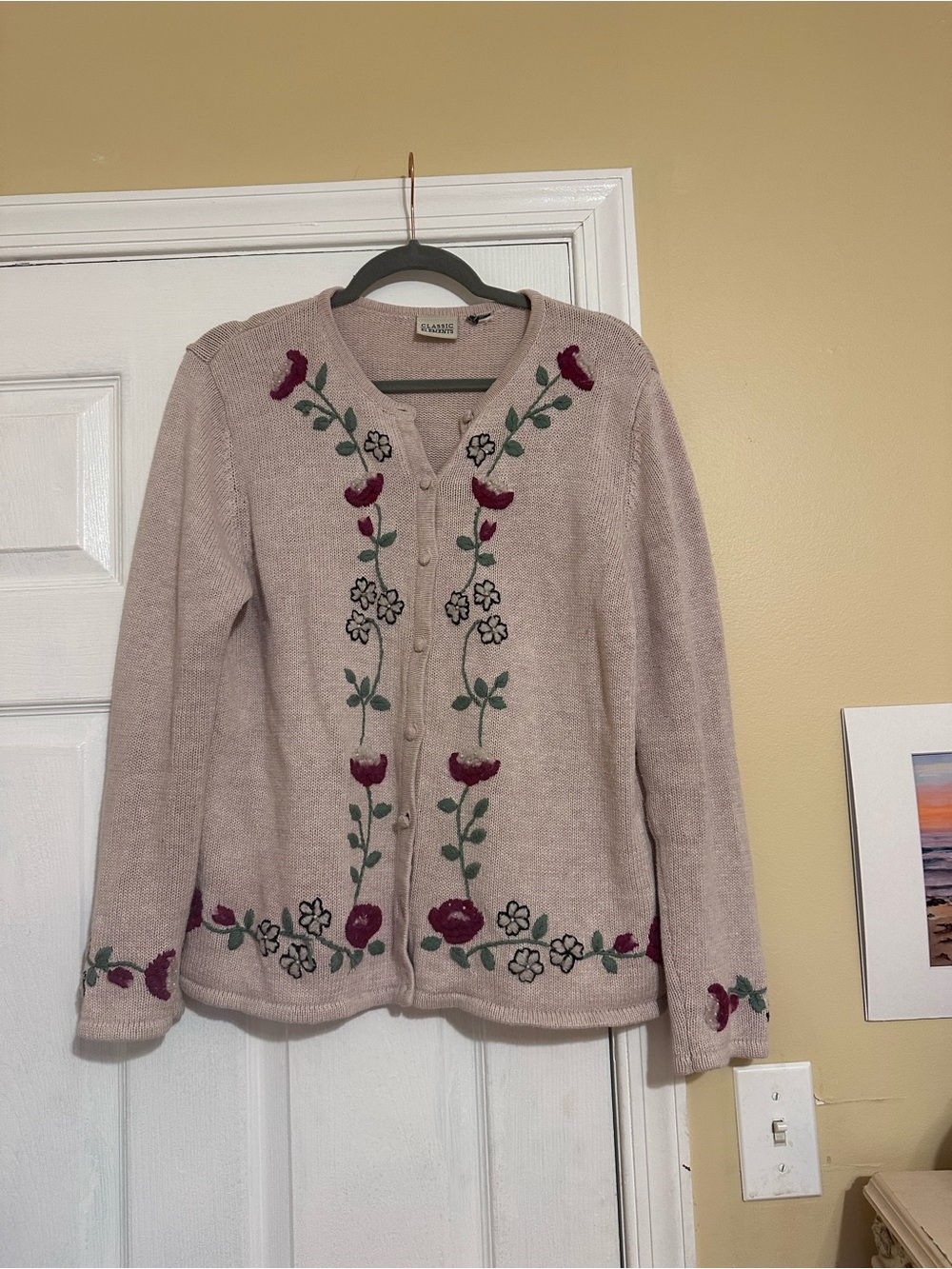 Vintage 1980s Ramie Blend Embroidered Floral Cardigan